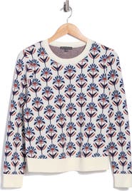 Adrianna Papell Floral Jacquard Crewneck Sweater