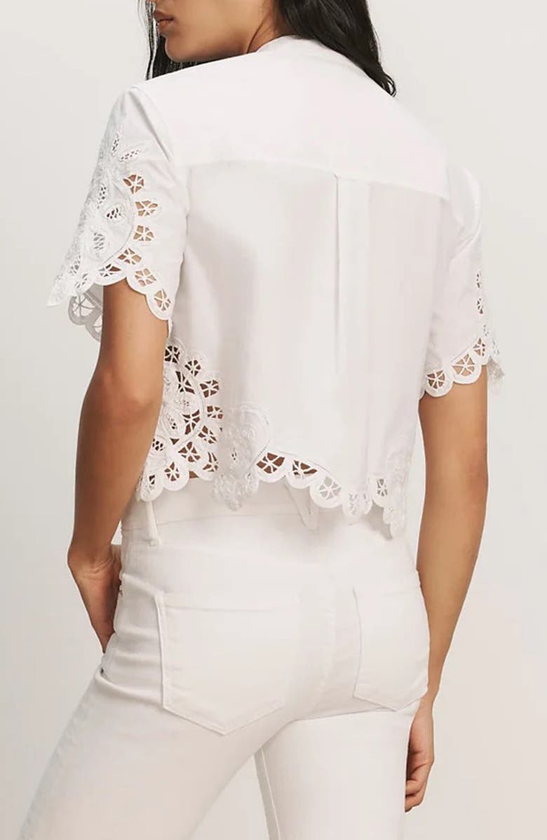 Veronica Beard Aleck Eyelet Embroidery Button-Up Top, Alternate, color, White