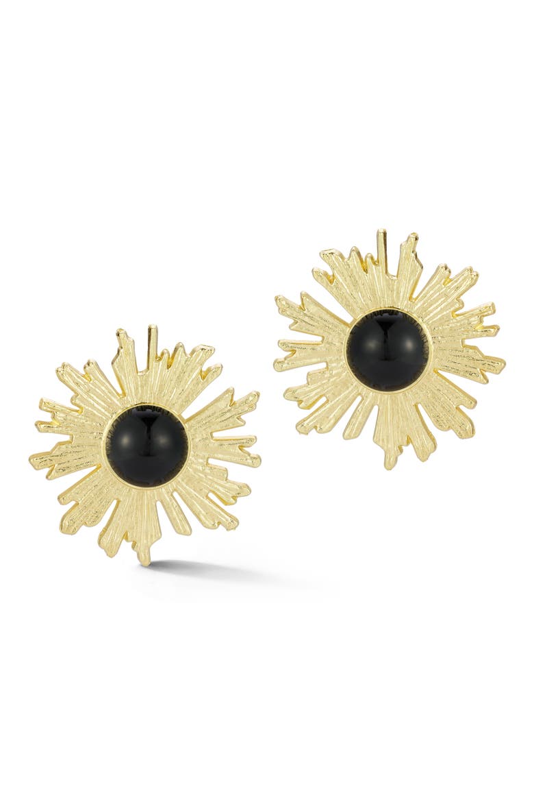 Flower Statement Stud Earrings, Main, color, GOLD/ BLACK