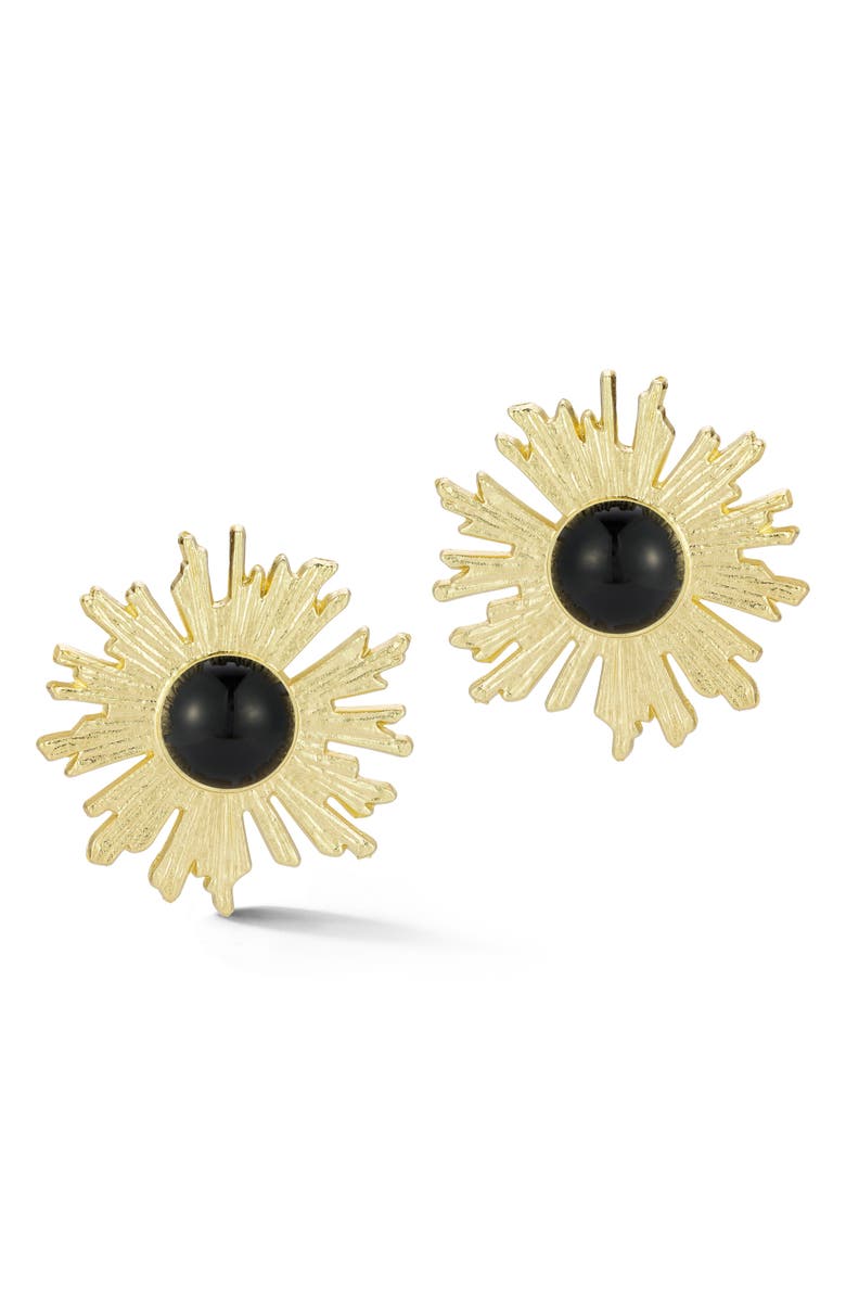 SPHERA MILANO Flower Statement Stud Earrings, Main, color, Gold/ Black