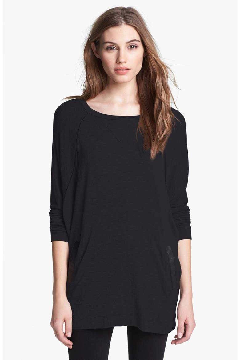 Raglan Sleeve Sweatshirt with Faux Leather Trim, Main, color, BLACK