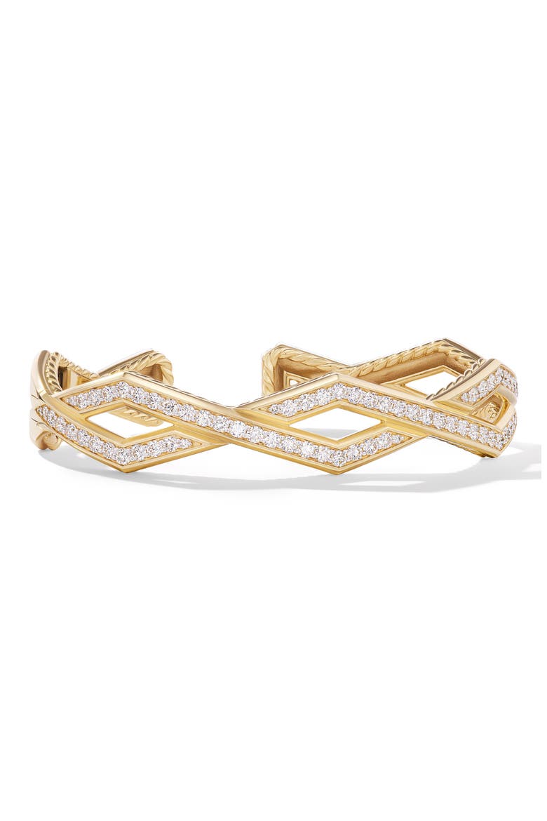 Zig Zag Stax Pavé Diamond Hinge Cuff Bracelet, Main, color, 18K YELLOW GOLD