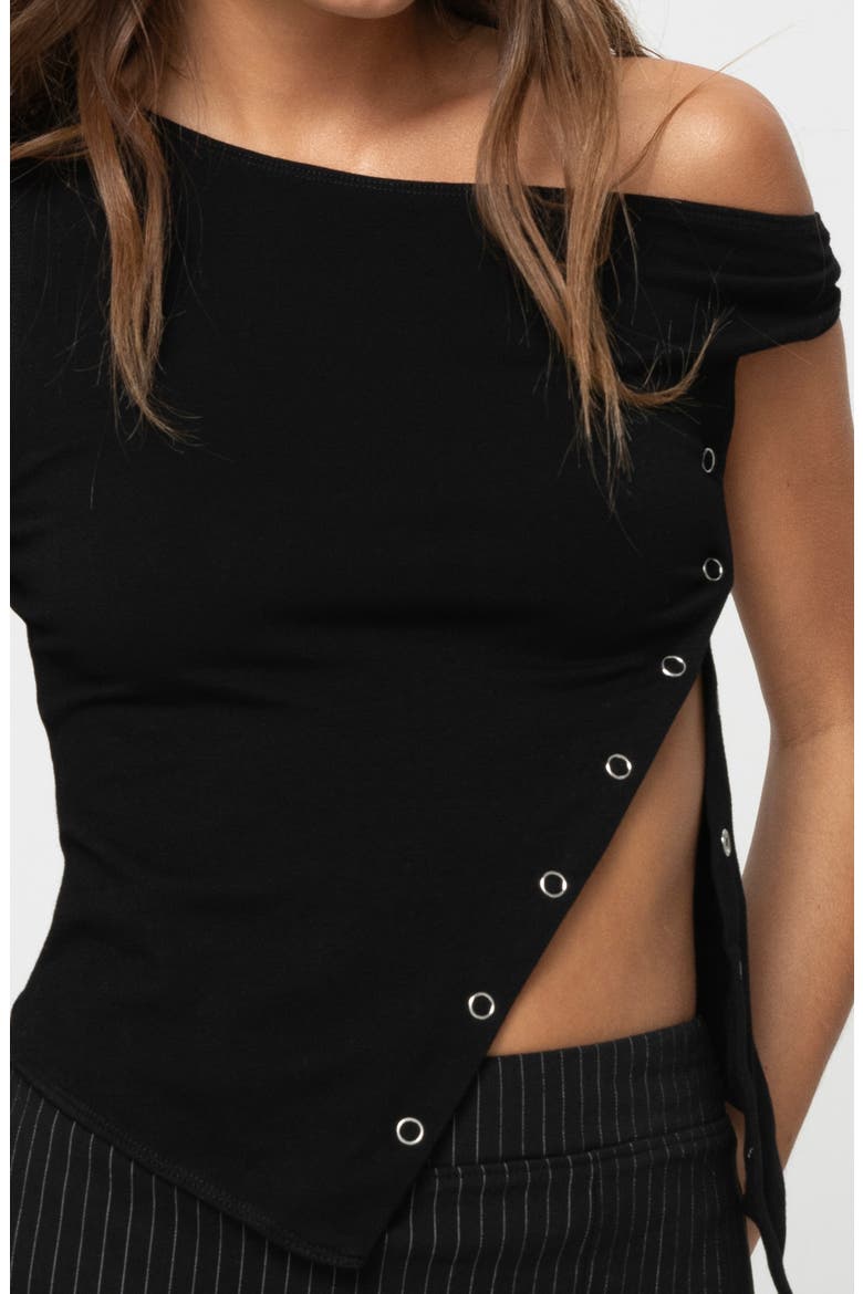 Karre One-Shoulder Side Snap Top, Alternate, color, BLACK