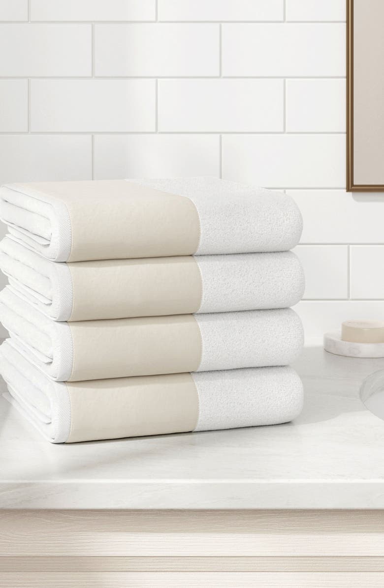 Woven & Weft Border 4-Piece Cotton Bath Towels, Alternate, color, White