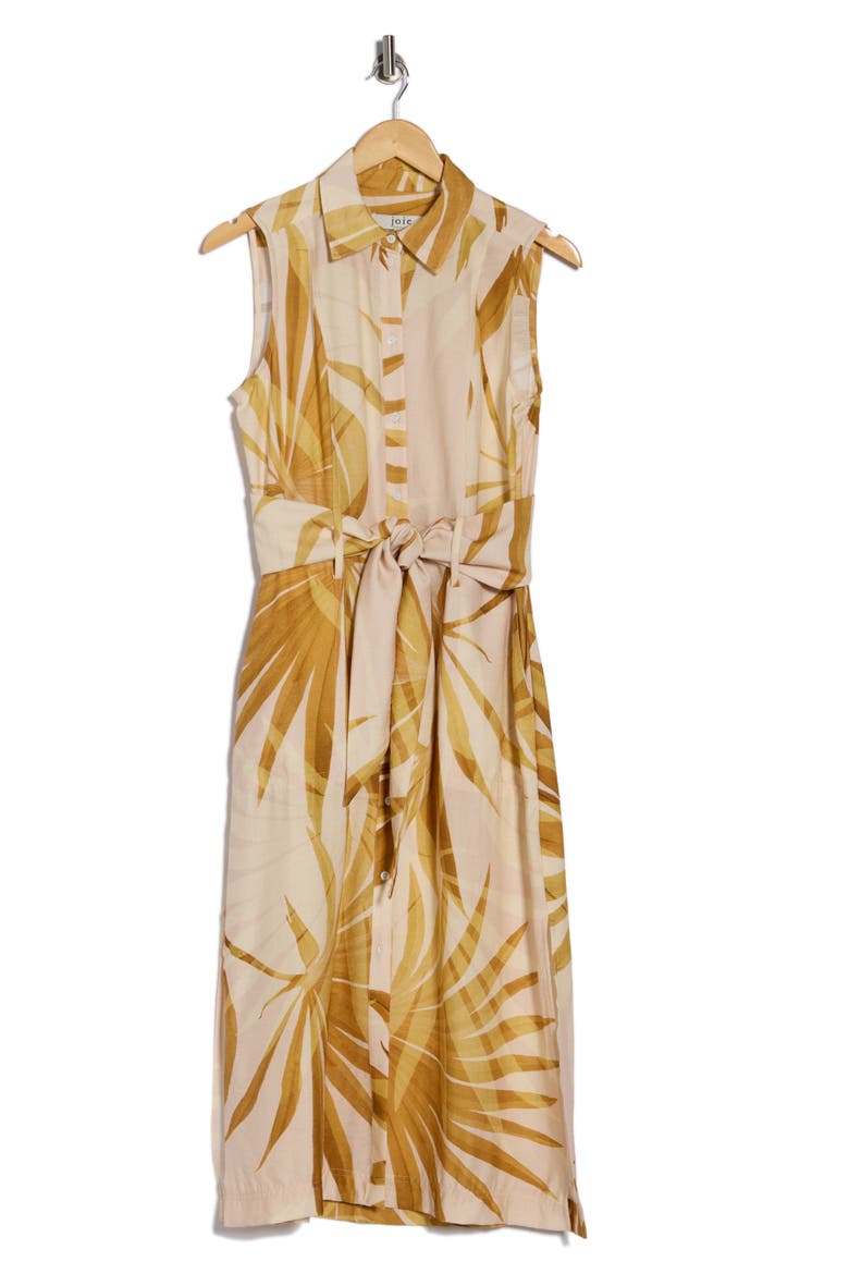 Sleeveless Tie Waist Shirtdress, Alternate, color, GOLD PALM