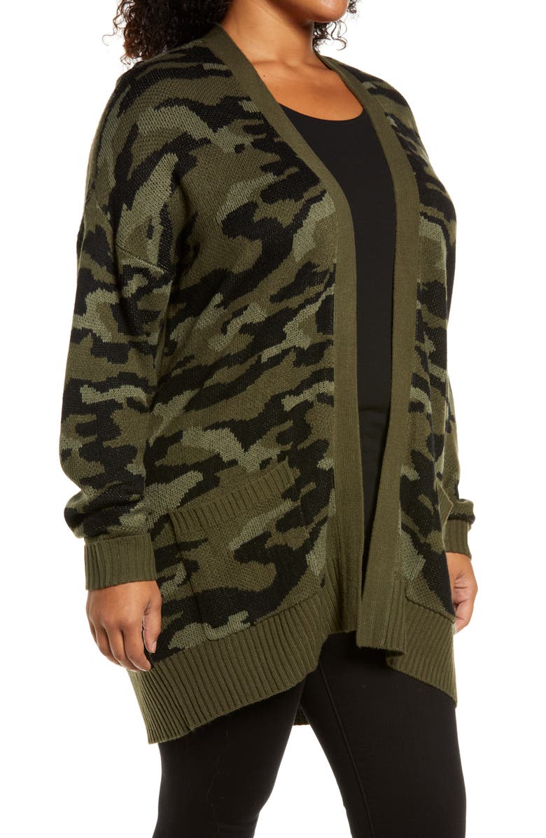 Bobeau Camo Open Front Cardigan, Alternate, color, 