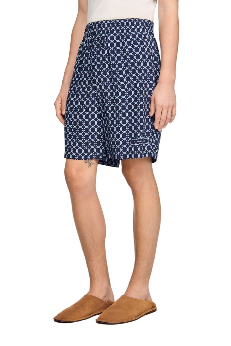 Link print floaty shorts, Main, color, Navy blue