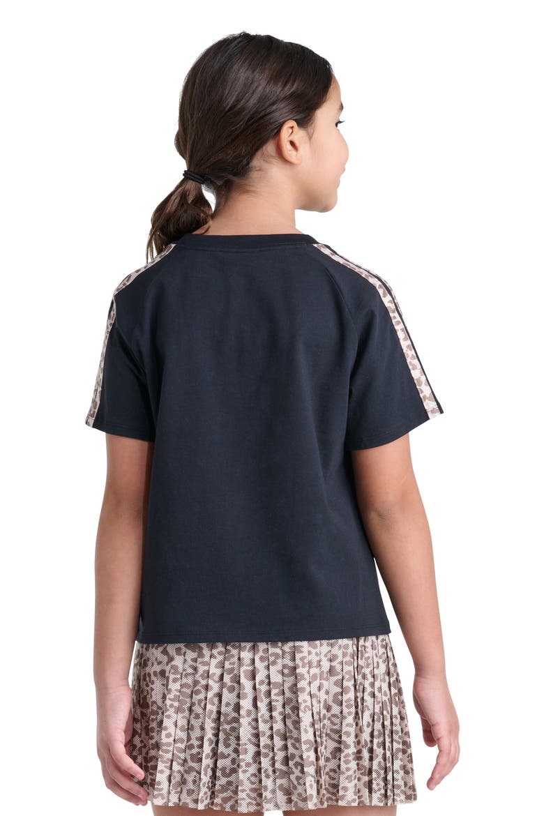 Kids' Leopard Print 3-Stripes Raglan T-Shirt, Alternate, color, BLACK