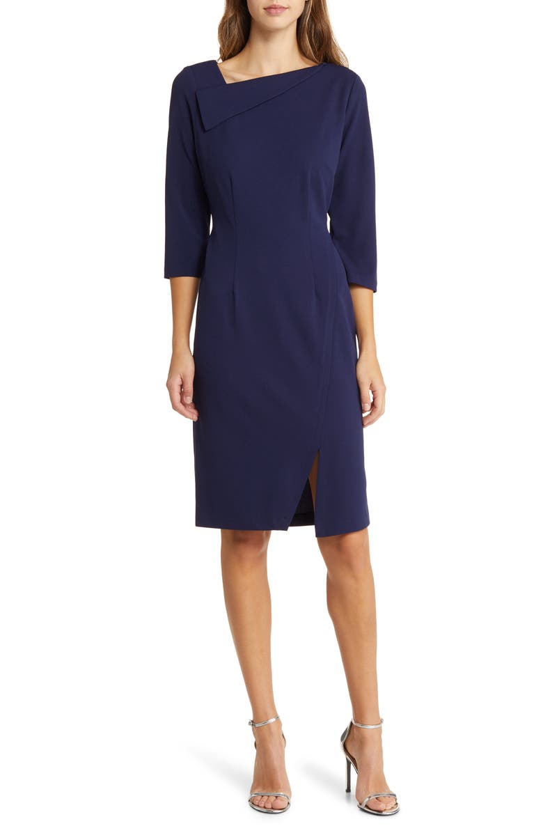 Connected Apparel Asymmetric Neck Sheath Dress, Main, color, 