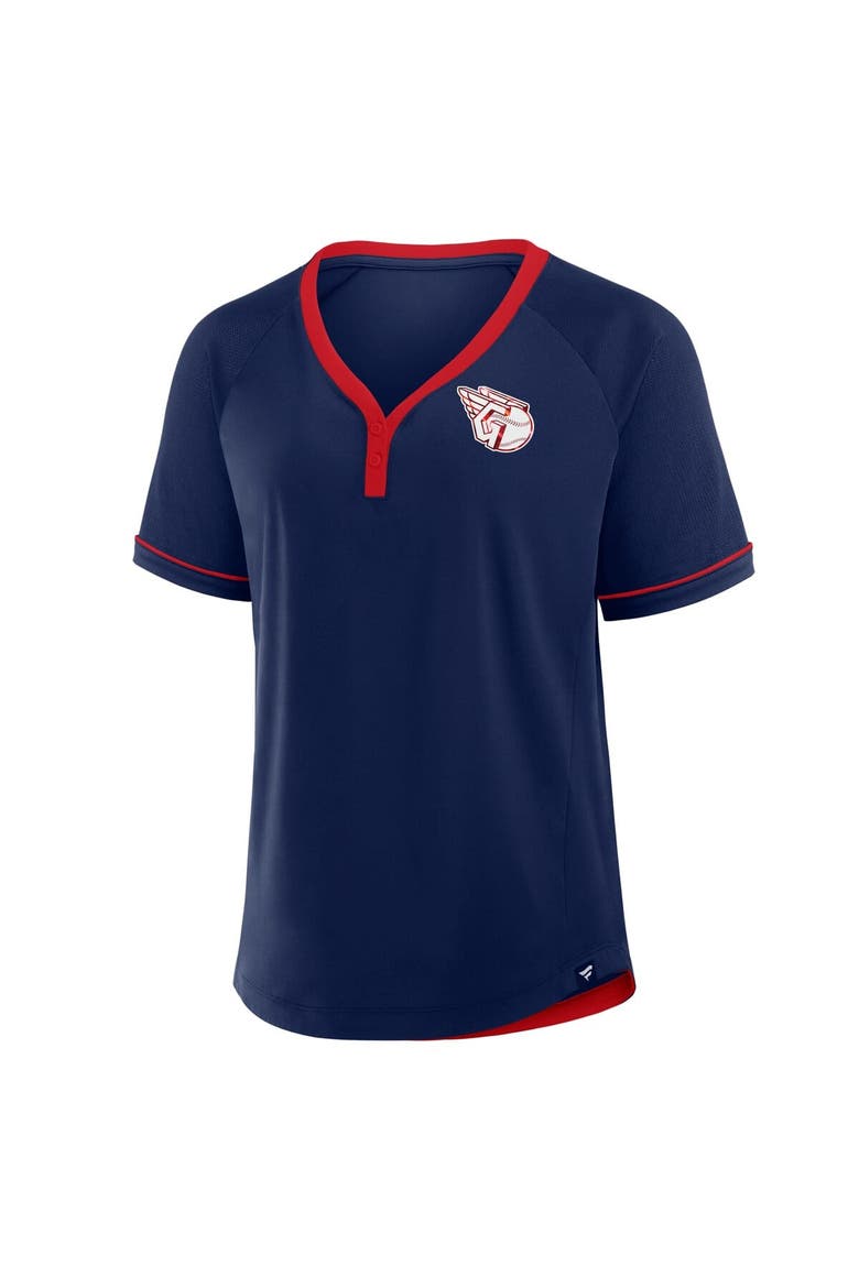 Women's Fanatics Navy Cleveland Guardians League Diva Star Raglan V-Neck T-Shirt, Alternate, color, Navy