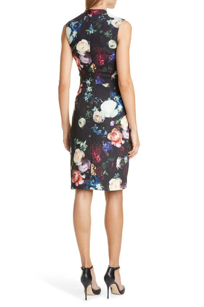 Drape Waist Floral Print Faux Wrap Sheath Dress, Alternate, color, MULTI FLORAL