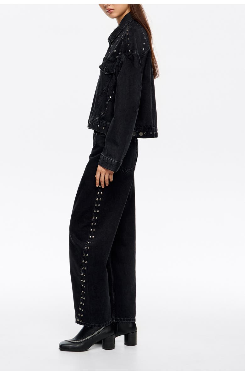 Bimba y Lola Studded Denim Jacket, Alternate, color, Black