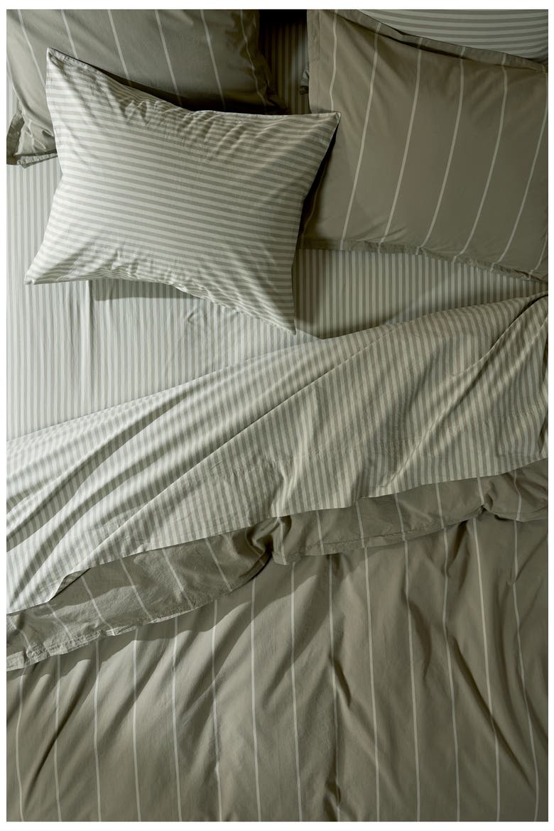 PERCALE FITTED SHEET, Alternate, color, MOSS STRIPE