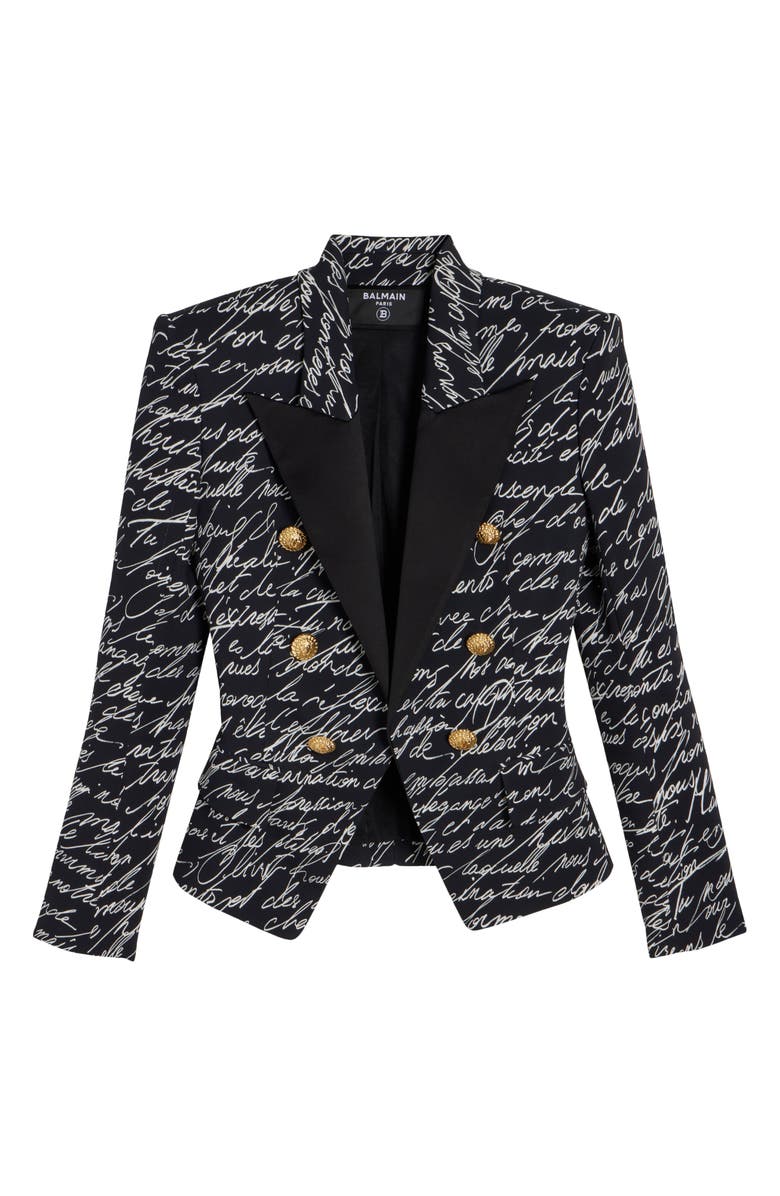 Balmain 6-Button Love Letter Satin Jacket, Alternate, color, Eab Black/ White