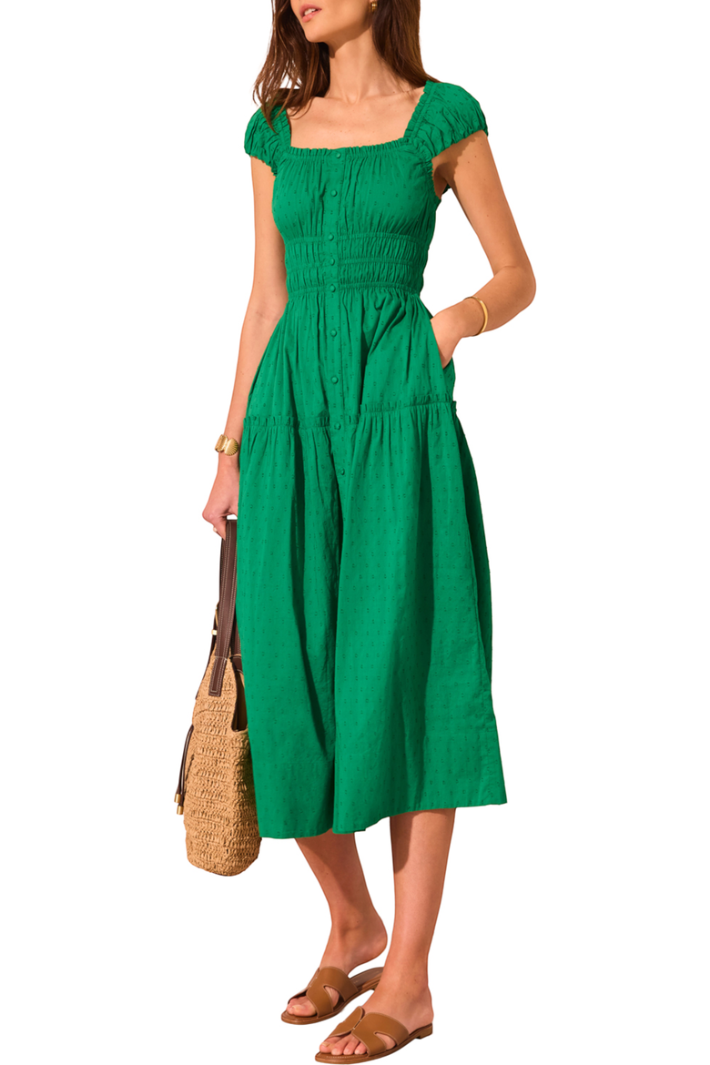 Cotton Scoop Neck Midi Dress, Alternate, color, Green