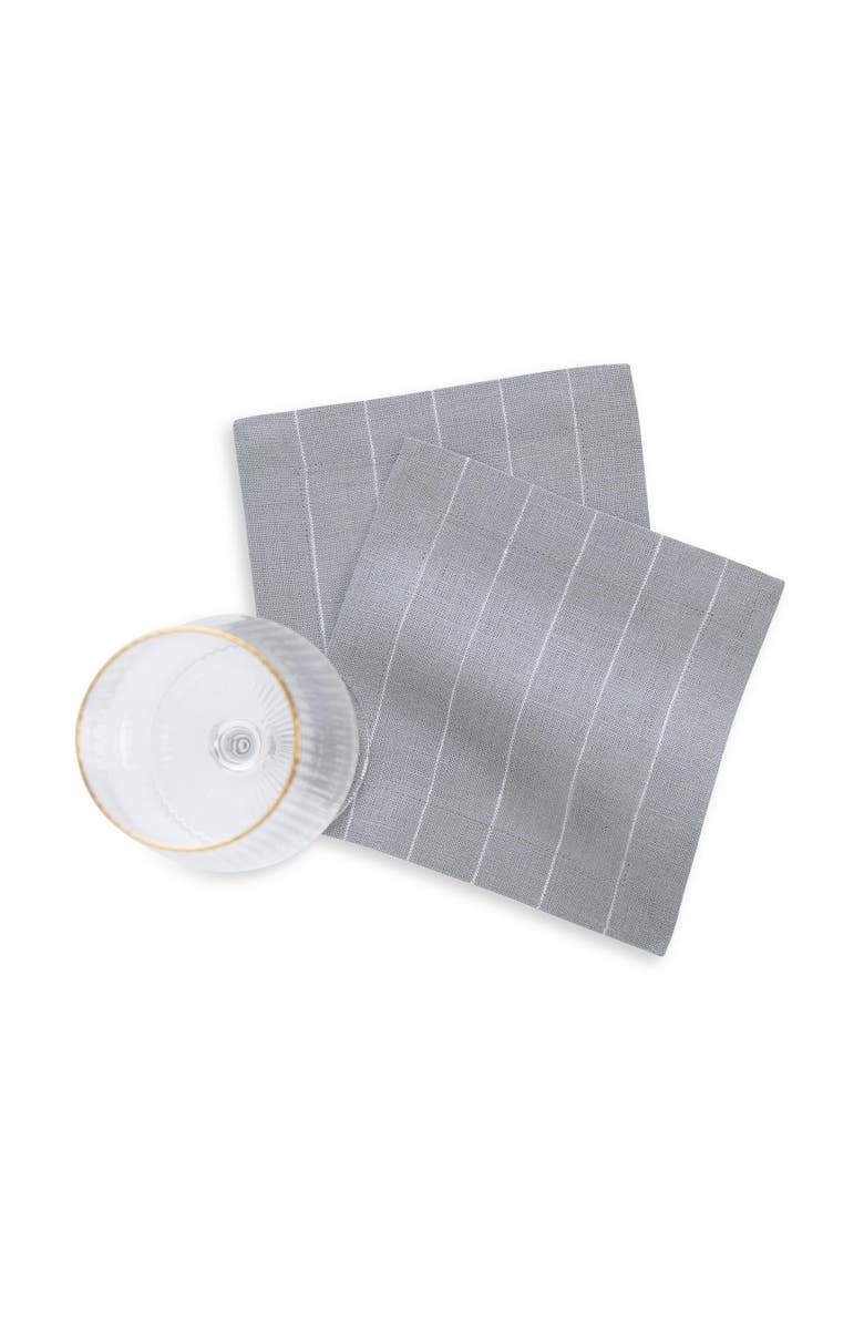 Solino Home Linen Cocktail Napkins - Pinstripe, Alternate, color, Grey And White