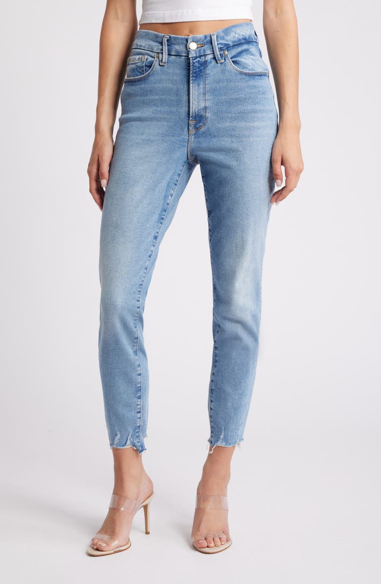 Good American Always Fit Good Legs Chew Hem Crop Jeans, Main, color, Indigo652