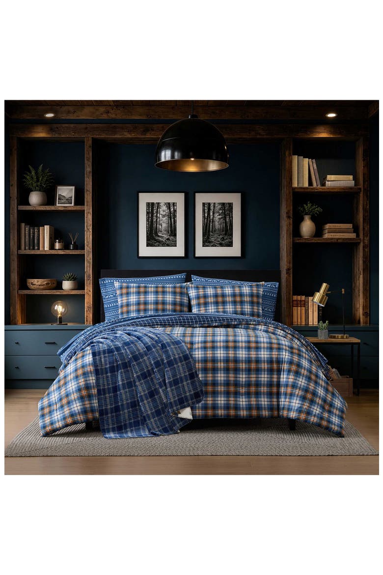 Halifax Plaid Comforter Set, Alternate, color, BLUE/ WHITE