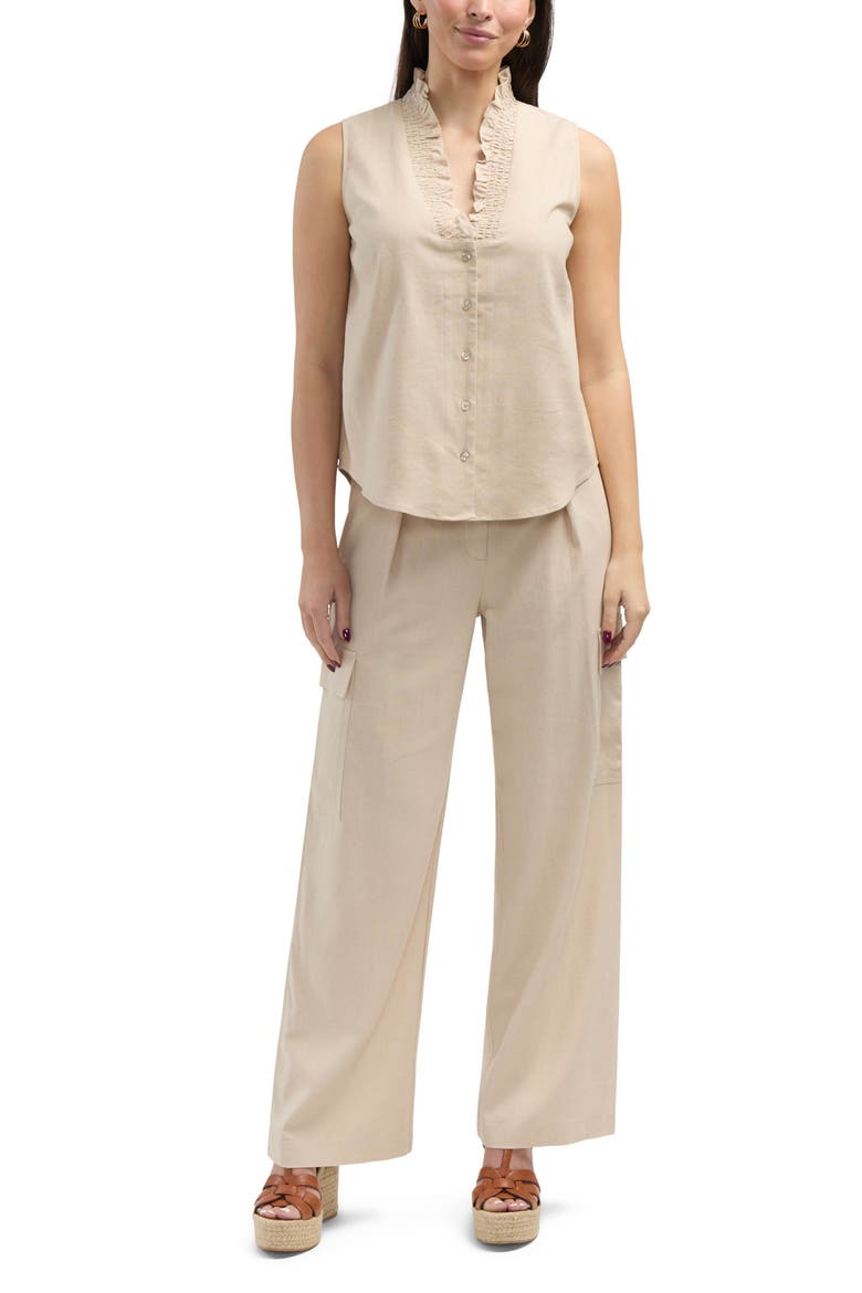 Wide Leg Linen Blend Cargo Pants, Alternate, color, LINEN