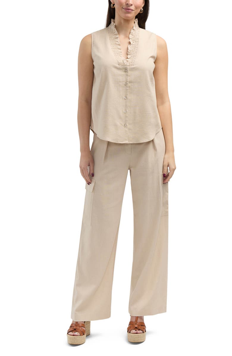 Ellen Tracy Wide Leg Linen Blend Cargo Pants, Alternate, color,