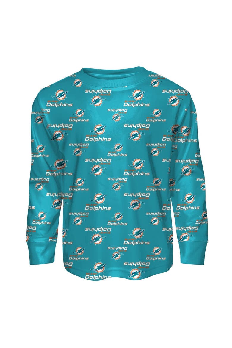 Youth Outerstuff Aqua Miami Dolphins All-Over-Print Long Sleeve T-Shirt and Pants Sleep Set, Alternate, color, Aqua