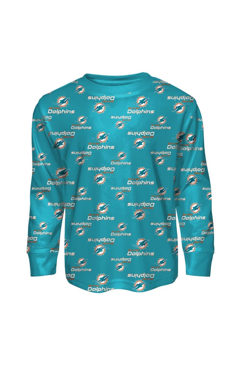 Outerstuff Youth Outerstuff Aqua Miami Dolphins All-Over-Print Long Sleeve T-Shirt and Pants Sleep Set, Alternate, color, Aqua