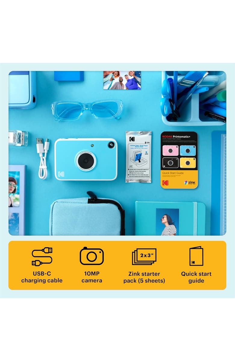 Kodak Printomatic+ Camera Bundle w/ Zink Paper, Alternate, color, Blue