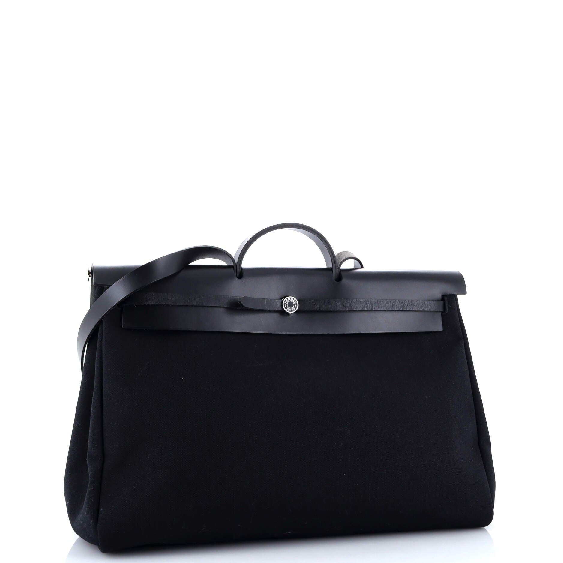 Pre-Owned Hermes Herbag Zip Leather and Toile 50, Alternate, color, Noir