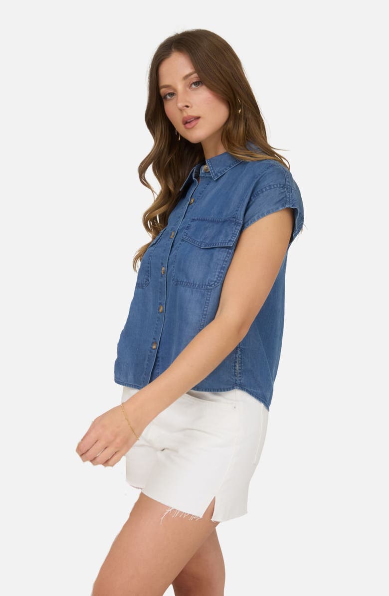 Blu Pepper Flap Pocket Button Up Top, Alternate, color, Chambray