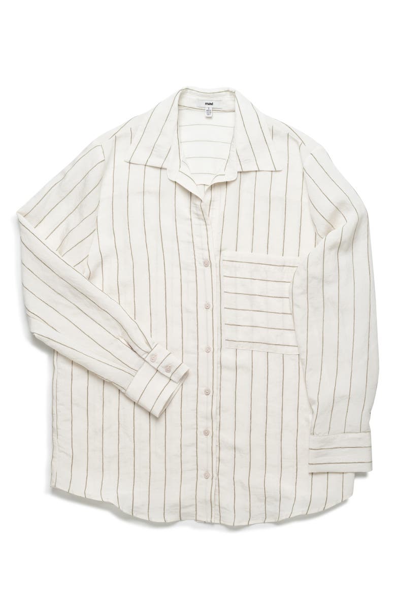 Mavi Jeans Oversize Stripe Button-Up Shirt, Alternate, color, Khaki Stripe