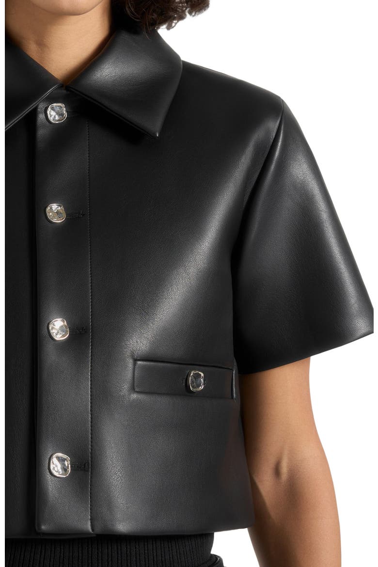 Dory Leather Cropped Shirt, Alternate, color, Black