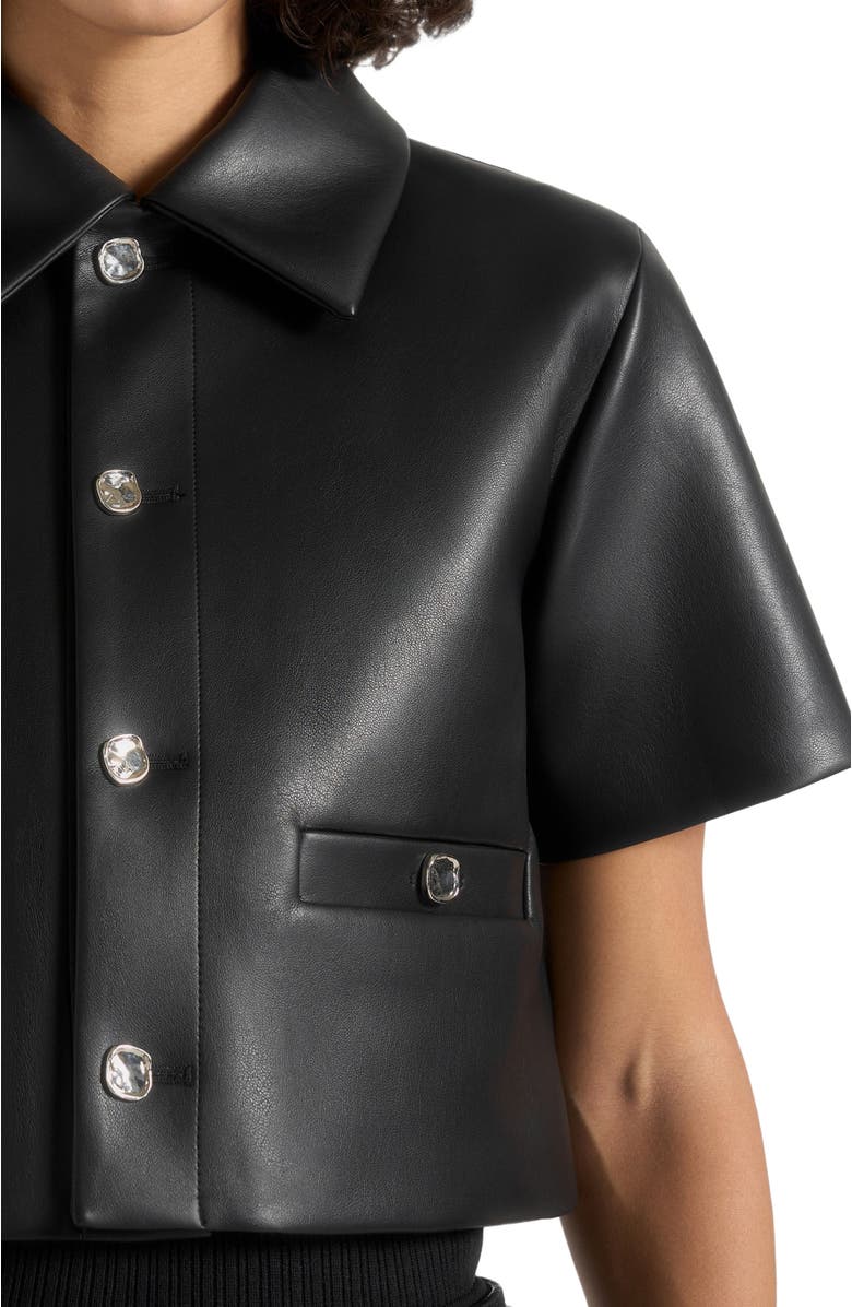 Manière De Voir Dory Leather Cropped Shirt, Alternate, color, Black