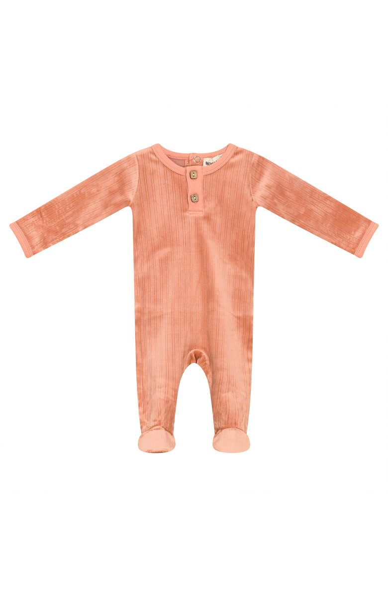 Mocha Back Snap Ribbed Velour Stretchie, Main, color, Papaya