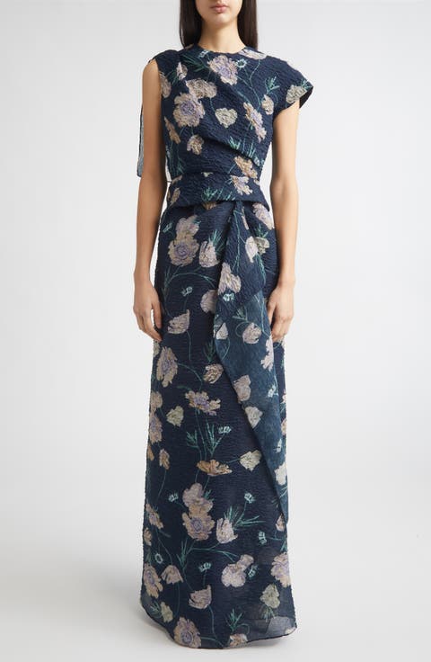 Floral Asymmetric Organza Cloqué Gown