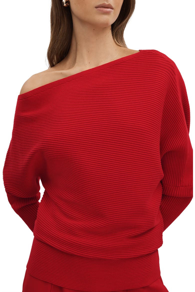Lorna Ottoman Rib Off the Shoulder Top, Alternate, color, RED