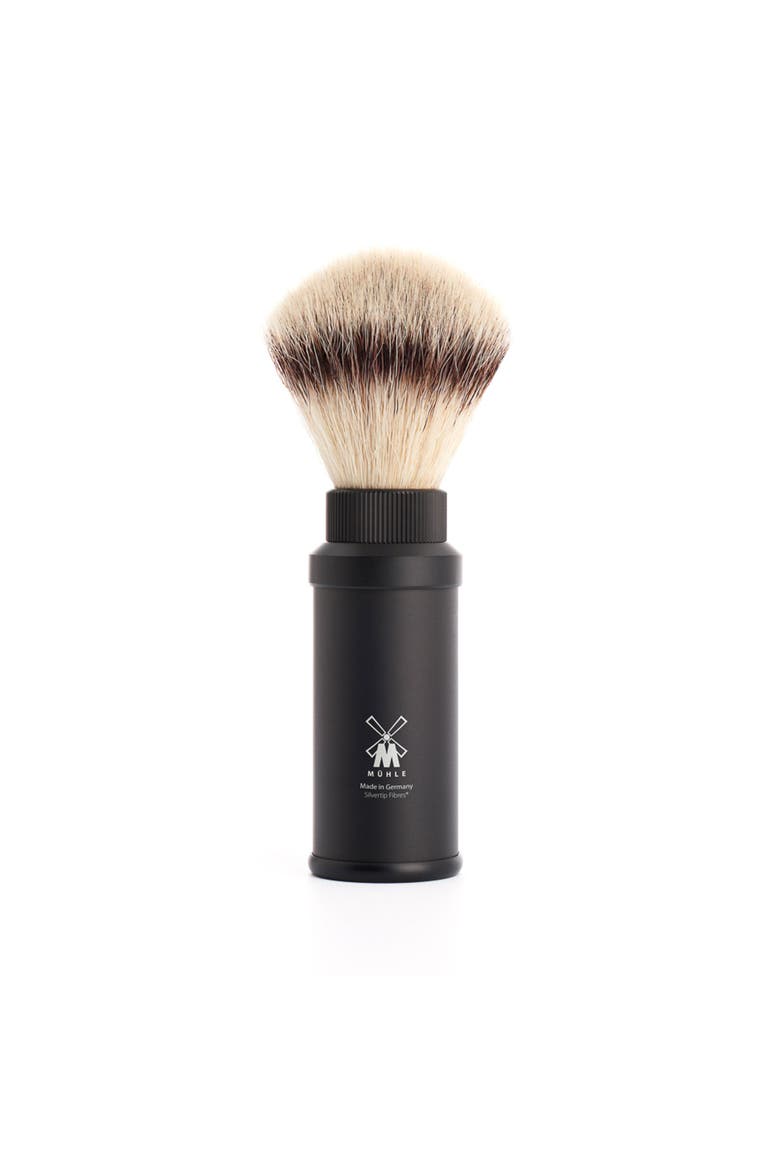 Travel Black Anodized Aluminum Silvertip Fiber Travel Shaving Brush, Main, color, Black