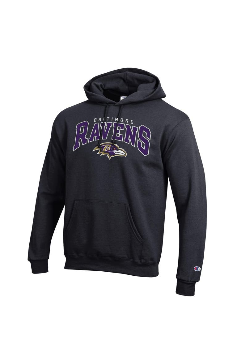 Men's Champion Black Baltimore Ravens Powerblend Arch over Logo Hoodie, Alternate, color, Black