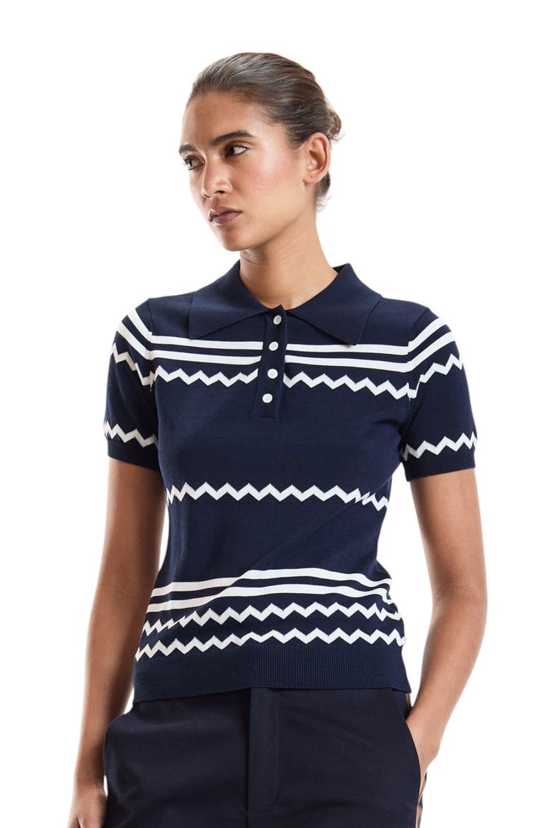 Ziggy Cropped Knit Polo, Alternate, color, Navy