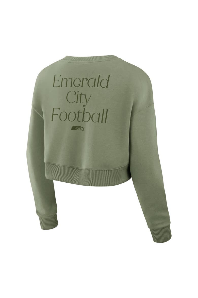 Women's Fanatics Olive Seattle Seahawks Studio Tri-Blend Cropped Pullover Sweatshirt, Alternate, color, Olive