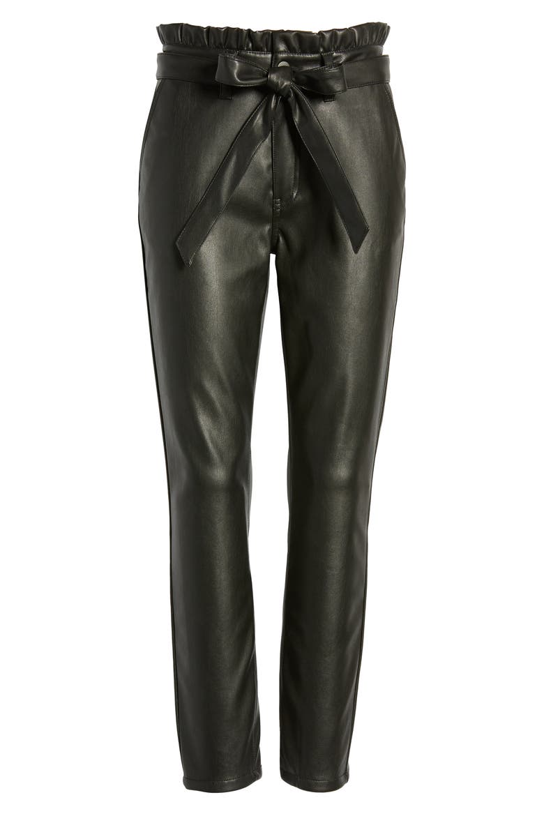 Paperbag Waist Faux Leather Ankle Pants, Alternate, color, BLACK