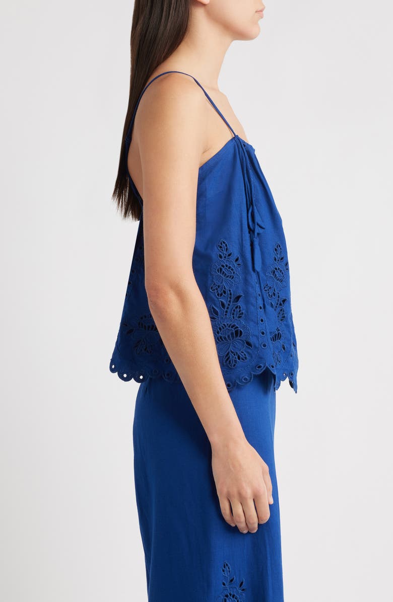 FARM Rio Richelieu Eyelet Embroidered Linen Blend Camisole, Alternate, color, Blue
