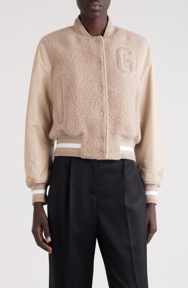 Givenchy Alpaca Blend & Leather Varsity Jacket, Main, color, 
