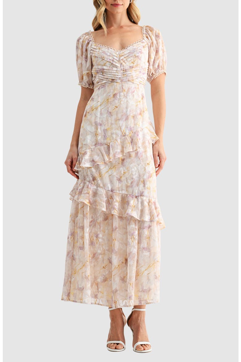 Floral Pleat Detail Ruffled Maxi Dress, Alternate, color, YELLOW FLORAL