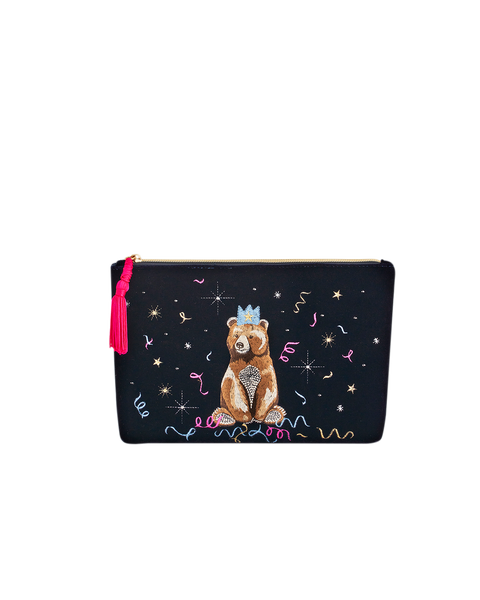 Party Bear Embroidered Blue Medium Pouch
