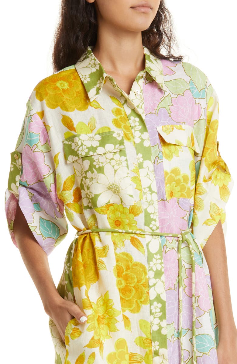 ALEMAIS Elora Floral Patchwork Linen Shirtdress, Alternate, color, 
