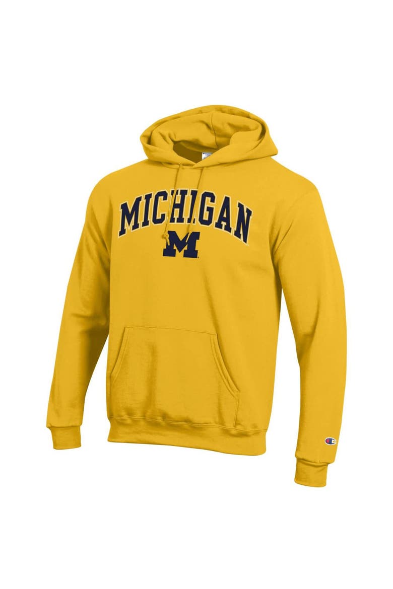Men's Champion  Maize Michigan Wolverines Arch Over Logo Pullover Hoodie, Alternate, color, Maize