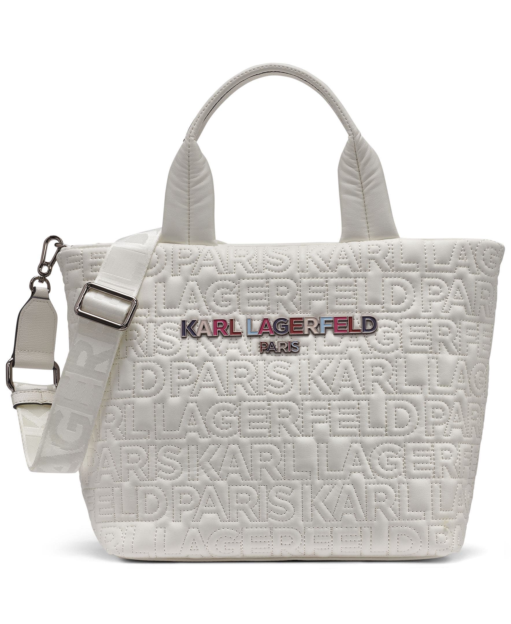 KARL LAGERFELD PARIS Voyage Med Tote, Main, color, White Multi