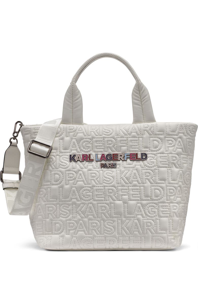 KARL LAGERFELD PARIS Voyage Med Tote, Main, color, White Multi
