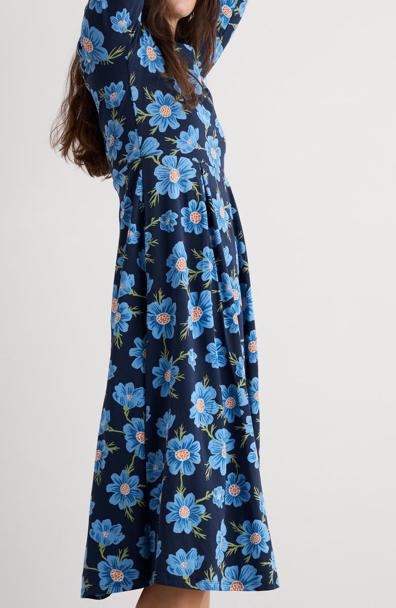 Seasalt Cornwall Veronica Print Stretch Organic Cotton Jersey Midi Dress, Alternate, color, Climbing Cosmos Lagoon