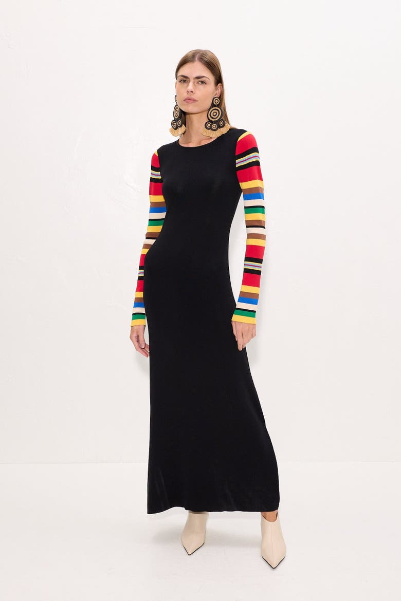 Adri Knit Maxi Dress, Alternate, color, Black/Multi Stripe